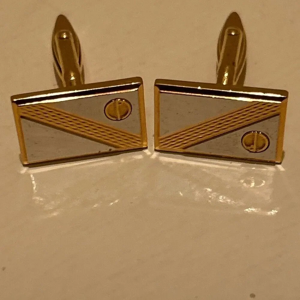 Dunhill Two Tone Rectangular Cuff Links Silver Gold Professional Sophisticated
